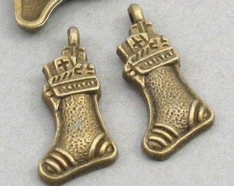 Christmas Stocking Charms, Stocking pendant beads, up to 12 pcs, Antique Bronze 11X23mm CM0683B