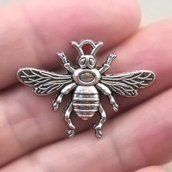 Bee Charms, Honey Bee pendant beads, up to 20 pcs, Antique Silver 24X32mm CM1400S