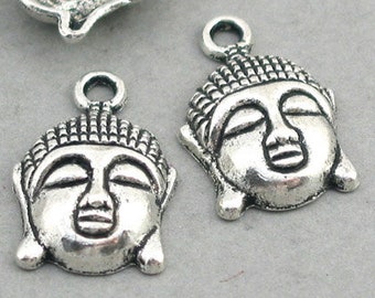 Buddha Charms, Buddha Face, Buddha Head pendant beads, up to 12 pcs, Antique Silver 14X22mm CM0236S