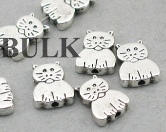 BULK 40 Cat Beads, Wholesale Kitty Beads, Antique Silver 8X11mm BD0081S