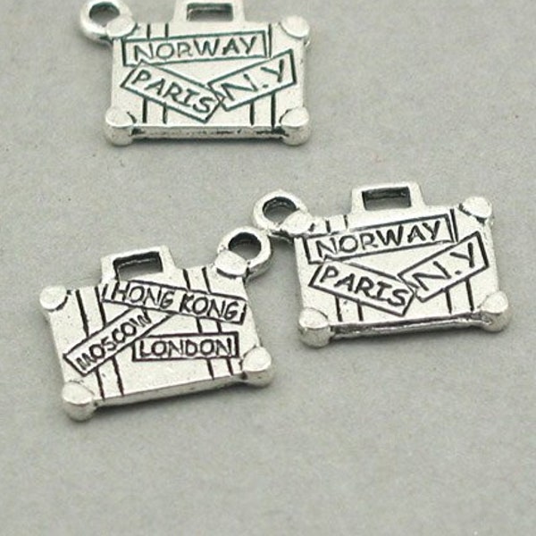 Luggage Charms, Suitcase pendant beads, up to 12 pcs, Antique Silver 13X16mm CM0870S