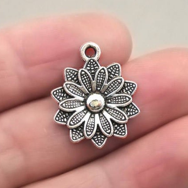 Flower Charms, Daisy Flower pendant beads, up to 10 pcs, Antique Silver 19X23mm CM1134S