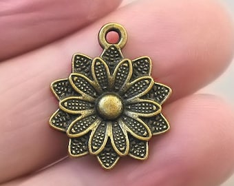 Flower Charms, Daisy Flower pendant beads, up to 10 pcs, Antique Bronze 19X23mm CM1134B