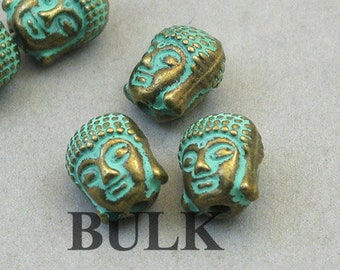 BULK 20 Buddha Beads, Wholesale Green Buddha Head 3D pendant beads, Antique Bronze 9X11mm BD0093BR