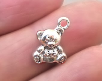 Teddy Bear Charms, Bear Toy pendant beads, up to 12 pcs, Antique Silver 10X14mm CM0497S