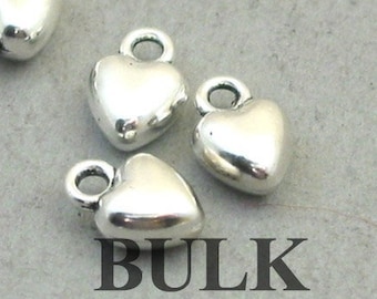 BULK 50 Heart Charms, Wholesale Small Puffy Heart pendant beads, Antique Silver 7X10mm CM1888S