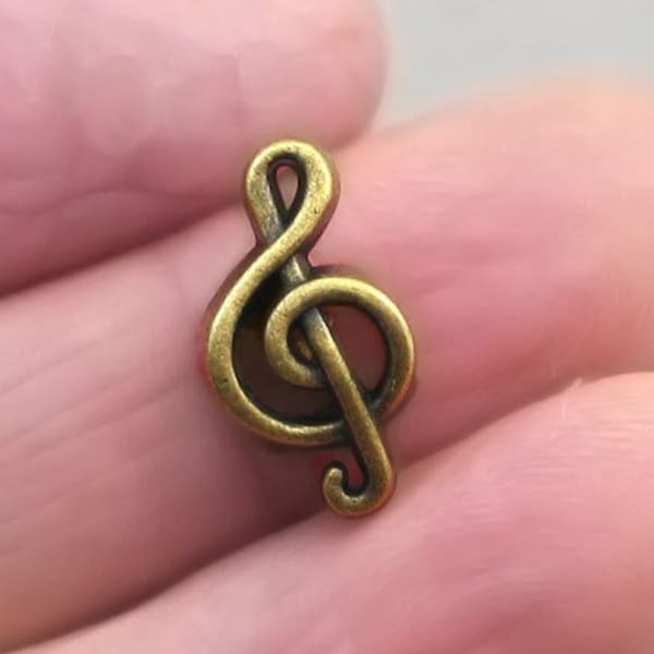 Treble Clef Large Hole Beads, Music Note pendant beads, up to 10 pcs, Antique Bronze 10X18mm BD0117B