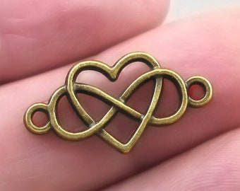 Infinity Heart Charm Connectors, Infinity Heart Link pendant beads, up to 40 pcs, Antique Bronze 13X25mm CM1513B