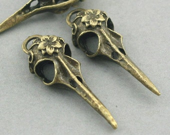 4 Bird Skull Charms,Antique Bronze Tone-RS1121