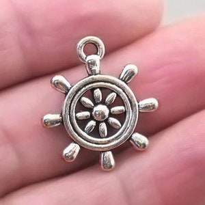 Ship Wheel Charms, Helm Wheel pendant beads, up to 30 pcs, Antique Silver 20X23mm CM1486S