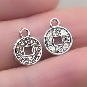 Coin Charms, Lucky Coin Feng Shui pendant beads, up to 80 pcs, Antique Silver 9X12mm CM1305SS