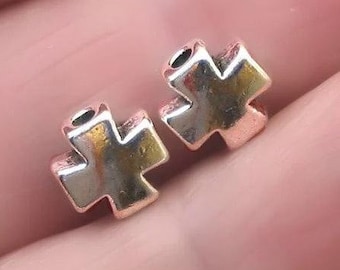 Cross Beads, up to 50 pcs, Antique Silver 8X8mm BD0277S
