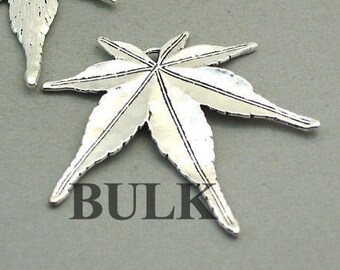 BULK 8 Large Maple Leaf Charms, Wholesale Japanese Maple Leaf pendant beads, Antique Silver 51X55mm CM1129S