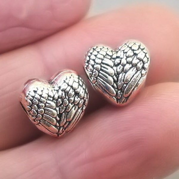 Heart Wing Large Hole Beads, Angel Wing Heart pendant beads, up to 8 pcs, Antique Silver 12X12X8mm BD0178S