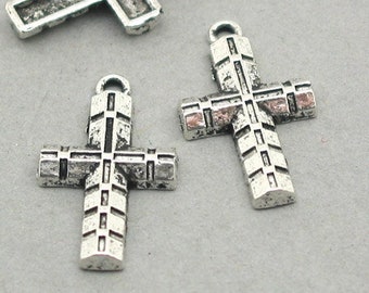 Cross Charms, Geometric Cross pendant beads, up to 12 pcs, Antique Silver 14X24mm CM0885S