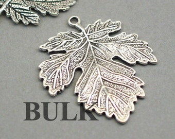 BULK 10 Maple Leaf Charms, Wholesale Large Maple Leaf pendant beads, Antique Silver 35X42mm CM1153S