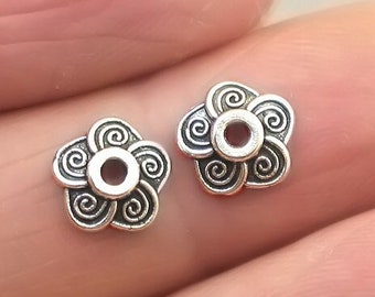 Flower Bead Caps, up to 30 pcs, Antique Silver 9X2mm BD0213SC