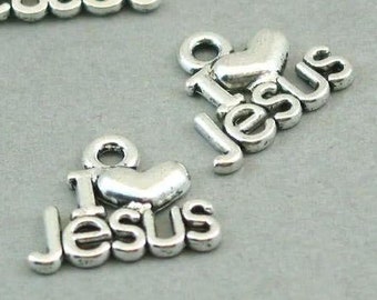I Love Jesus Charms, Jesus pendant beads, up to 40 pcs, Antique Silver 13X16mm CM1043S