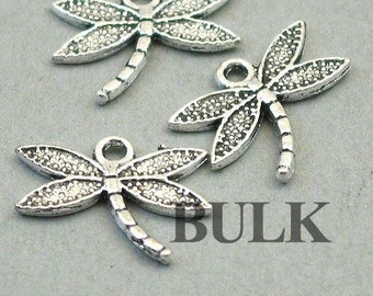 BULK 40 Dragonfly Charms, Wholesale Small Dragonfly pendant beads, Antique Silver 14X18mm CM1412S