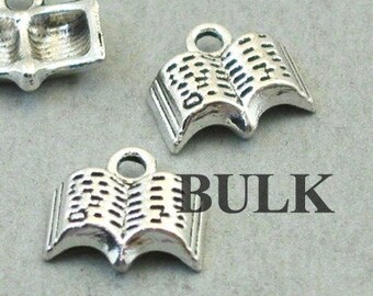 BULK 50 Book Charms, Wholesale Book pendant beads, Antique Silver 12X12mm CM1452S