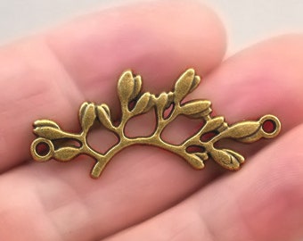 Olive Branch Charm Connectors, Olive Leaf Link pendant beads, up to 8 pcs, Antique Bronze 16X40mm CM0744B