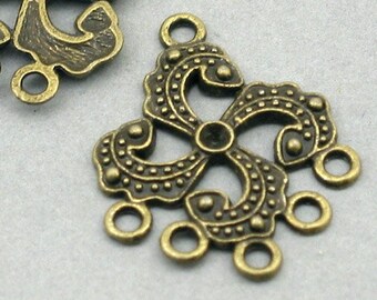 Flower Charm Connectors, Swirl Link pendant beads, up to 8 pcs, Antique Bronze 24X30mm CM0427B