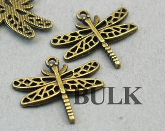 BULK 20 Dragonfly Charms, Wholesale Dragonfly pendant beads, Antique Bronze 23X27mm CM1375B