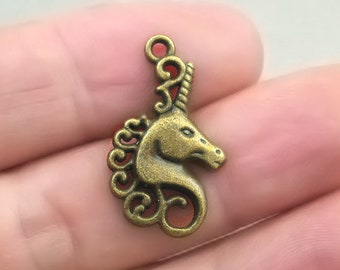 Charms Licorne, perles pendentif Tête de Licorne, jusqu'à 12 pcs, Bronze Antique 16X26mm CM1277B