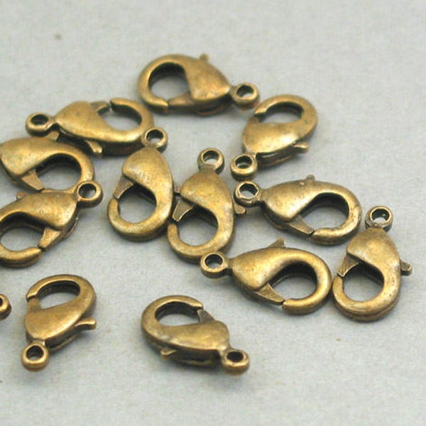 Lobster Clasp, Brass Lobster Clasp, up to 30 pcs, Antique Bronze 7X12mm BS01002B