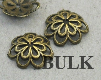 BULK 50 Flower Bead Caps, Wholesale Floral Bead Caps, Antique Bronze 14mm BD0270BC