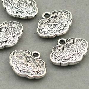 Longevity Lock Charms, Safe Travels Feng Shui pendant beads, up to 30 pcs, Antique Silver 11X13mm CM0512S