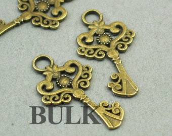 BULK 30 Key Charms, Wholesale Magical Key pendant beads, Antique Bronze 19X34mm CM1409B