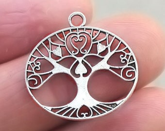 Tree Charms, Tree of Life Heart Oval pendant beads, up to 8 pcs, Antique Silver 23X24mm CM1841S