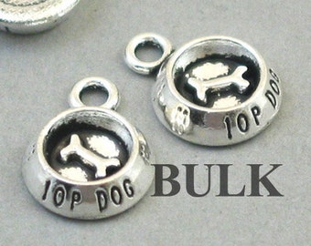 BULK 30 Dog bowl charms tibet silver A895