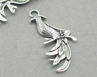 Bird Charms, Phoenix pendant beads, up to 8 pcs, Antique Silver 16X39mm CM0940S