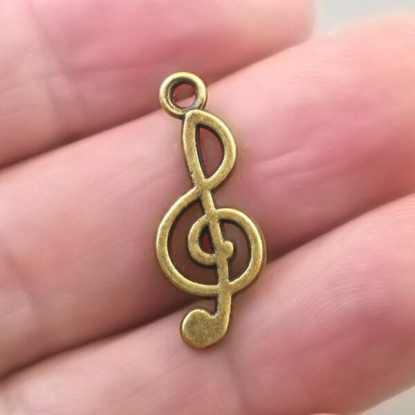 Treble Clef Charms, Music Note pendant beads, up to 16 pcs, Antique Bronze 10X24mm CM0894B