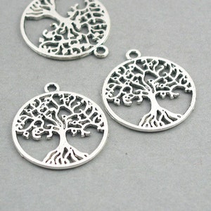 Tree Charms, Tree of Life pendant beads, up to 8 pcs, Antique Silver 25mm CM0739S