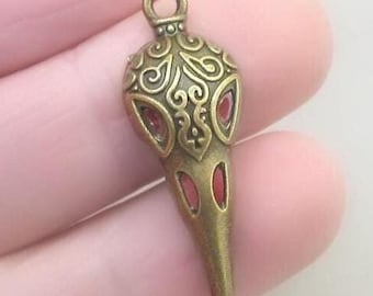 Bird Skull Charms, Raven Skull 3D pendant beads, up to 20 pcs, Antique Bronze 13X35mm CM1966B