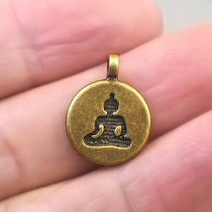 Buddha Charms, Gautama Buddha Yoga Disc pendant beads, up to 30 pcs, Antique Bronze 15mm CM1588B