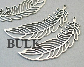 BULK 20 Feather Charms Antique Silver 13X39mm CM0829S Wholesale Filigree Feather pendant beads