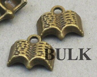 BULK 50 Book Charms, Wholesale Book pendant beads, Antique Bronze 12X12mm CM1452B