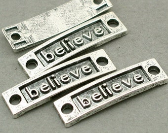 Believe Charm Connectors, Believe Links pendant beads for Bracelet, up to 20 pcs, Antique Silver 9X35mm CM0607S
