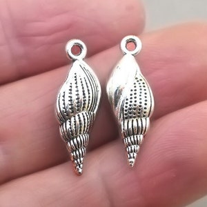 Shell Charms, Sea Shell pendant beads, up to 30 pcs, Antique Silver 8X24mm CM1528S