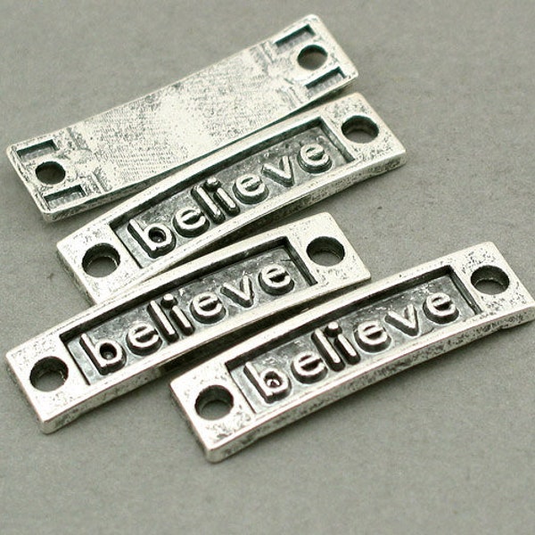 Believe Charm Connectors, Believe Links pendant beads for Bracelet, up to 8 pcs, Antique Silver 9X35mm CM0607S