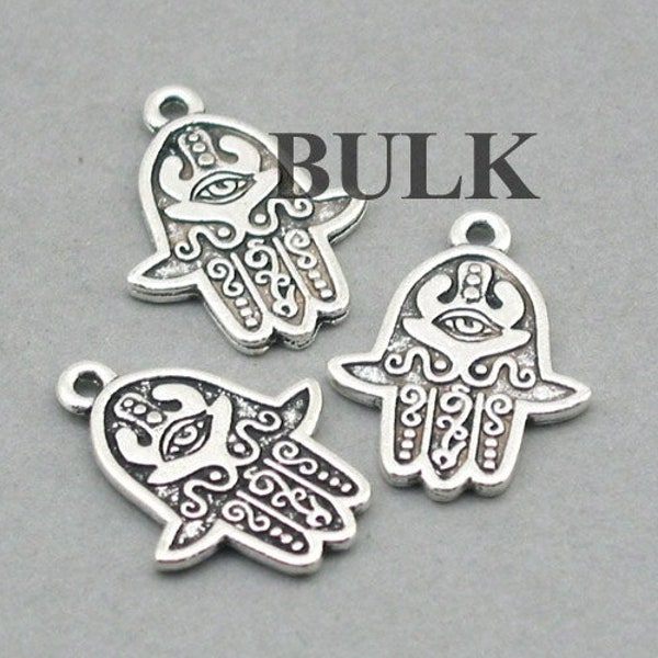BULK 25 Hamsa Charms, Wholesale Hamsa Hand pendant beads, Antique Silver 18X24mm CM0787S