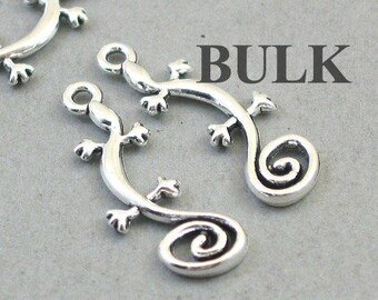 BULK 30 Lizard Charms, Wholesale Gecko pendant beads, Antique Silver 11X29mm CM1586S