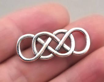 Infinity Charm Connectors, Double Infinity Link pendant beads, up to 10 pcs, Antique Silver 13X32mm CM1226S