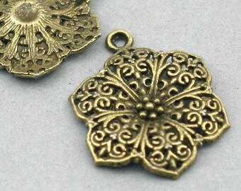 Flower Charms, Filigree Flower pendant beads, up to 8 pcs, Antique Bronze 23X30mm CM0425B