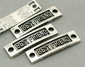 6 X BEST FRIEND RECTANGLE SILVER COLOR TIBETAN METAL BRACELET CONNECTOR LINKS