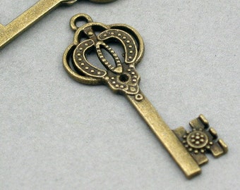 Key Charms, Large Skeleton Key pendant beads, up to 6 pcs, Antique Bronze 16X43mm CM0439B